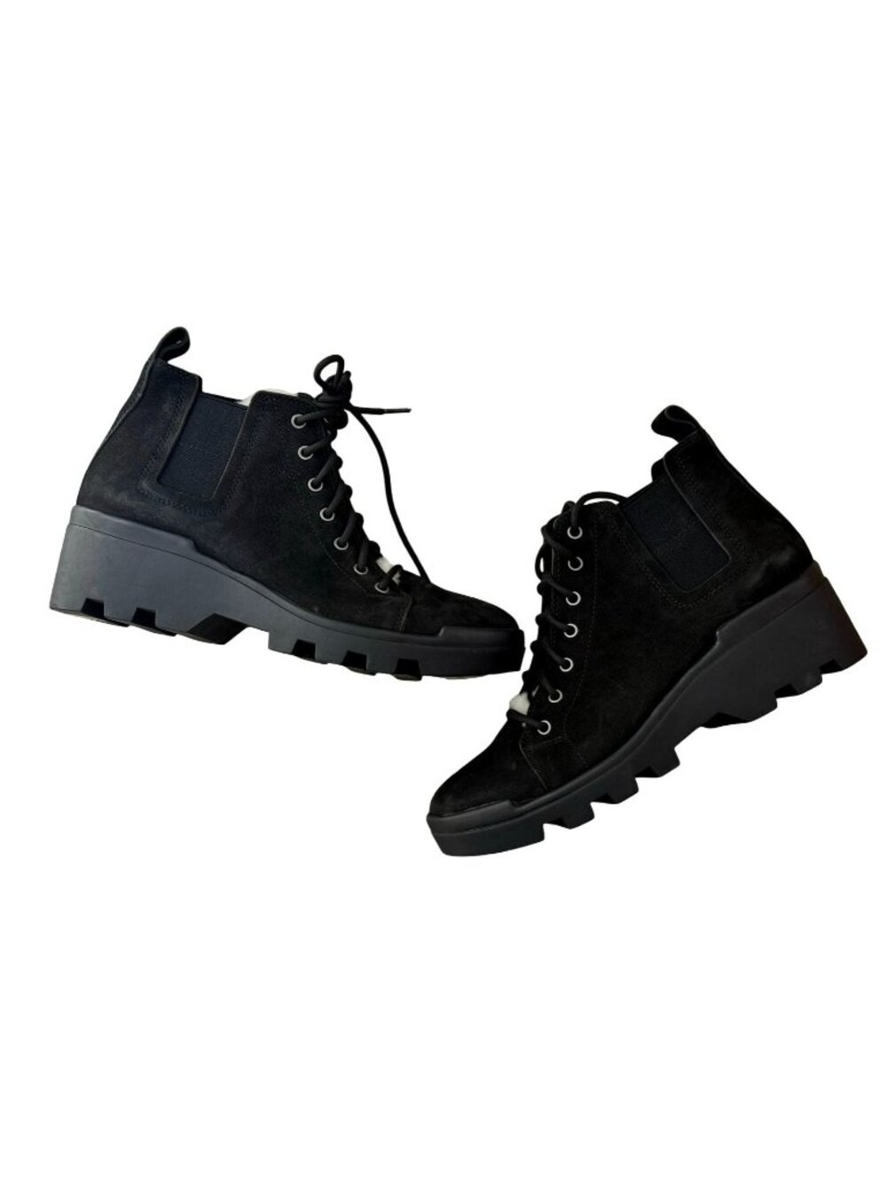 Eileen Fisher Calm Black Leather Shearling Lug Sole Ankle Boots 6.5 NWOB